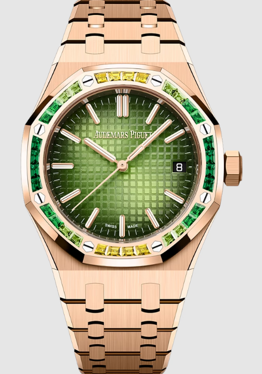 Review 15551OR.YY.1356OR.01 Audemars Piguet Royal Oak Selfwinding 37 Pink Gold - Sapphire & Tsavorite Green replica watch